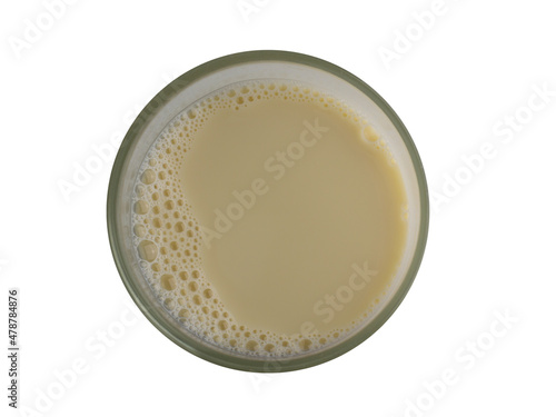 soy milk bubble foam top view isolated on white background.