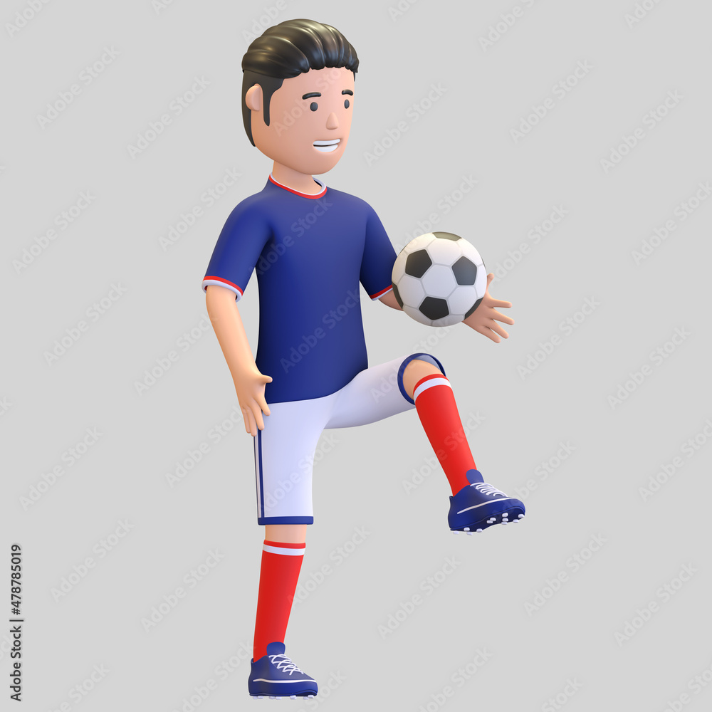france national football player man juggling ball 3d render illustration