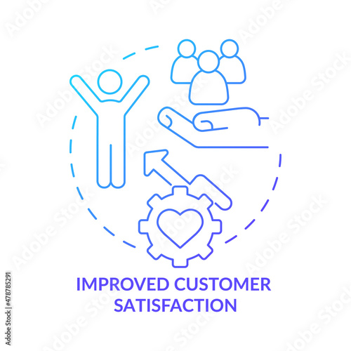 Improved customer satisfaction blue gradient concept icon. Clear communication abstract idea thin line illustration. Business tools. Isolated outline drawing. Roboto-Medium, Myriad Pro-Bold fonts used