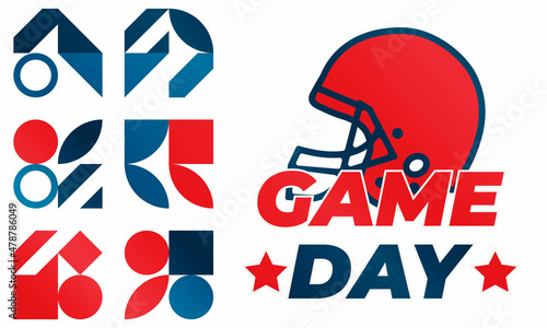 Game Day. American football playoff after the regular season in the United States. Seven teams from each of the league's two conferences qualify for the playoffs. Sport poster, banner design. 