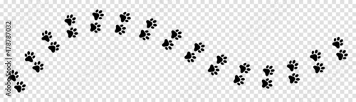 Paw print foot trail isolated on transparent background. Horizontal tracks for t-shirts, backgrounds, patterns, websites, showcases design, greeting cards, child prints and etc.