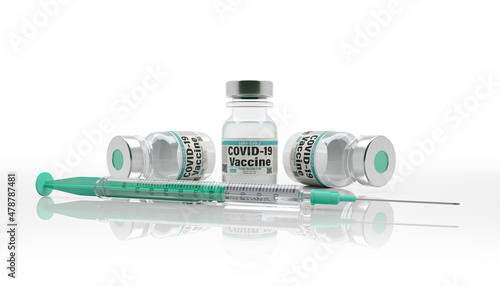 3d rendering of fictional covid 19 vaccine doses and syringe