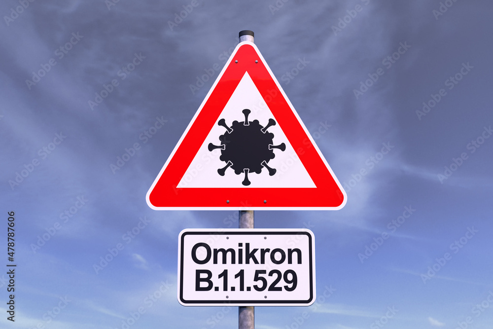Verkehrsschild - Achtung - Coronavirus - Omikron - Himmel - Wolken Verkehrsschild - Achtung - Coronavirus - Omikron - Himmel - Wolken