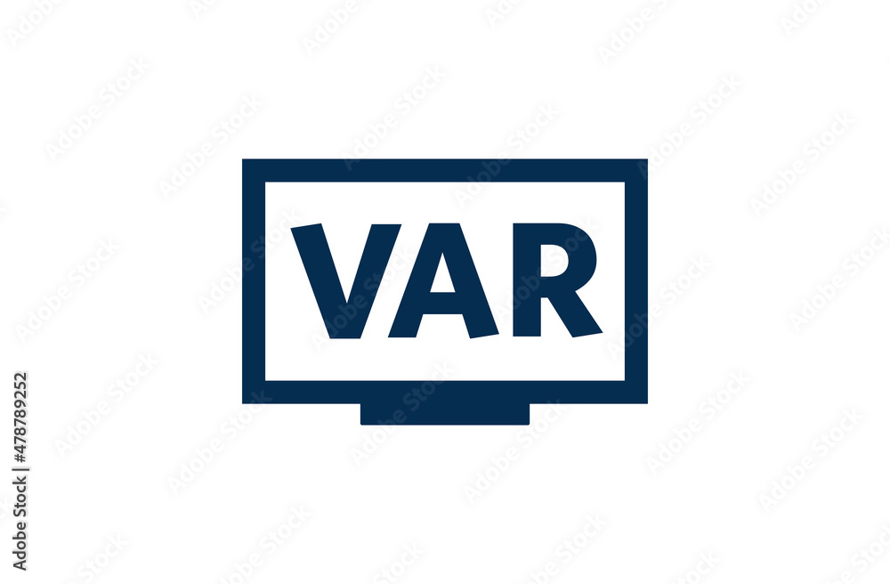 VAR icon. Video assistant referee logo. Football video viewing sign. Isolated raster illustration on white background. VAR icon. Video assistant referee logo. Football video viewing sign. Isolated raster illustration on white background.