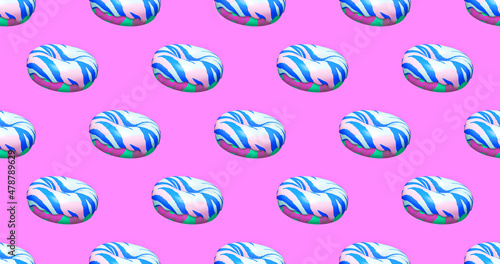 Seamless abstract 3d render pattern. Minimal design banner.Creative donuts background. Food, Candy shop concept