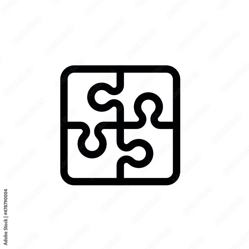 Puzzle icon. Four pieces of the puzzle. Isolated vector illustration on white background. Puzzle icon. Four pieces of the puzzle. Isolated vector illustration on white background.