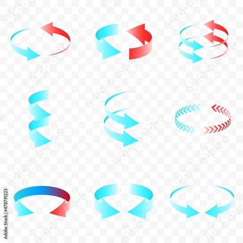 3D rotating red blue arrows showing heat and cold. Set of vector arrow showing air flow circulation. Infographic design element. photo