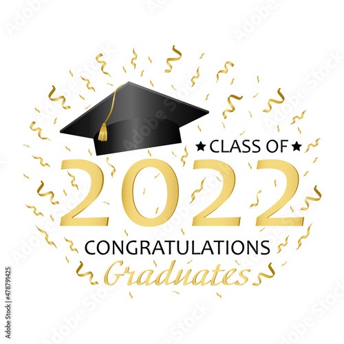 Lettering Class of 2022 for greeting and invitation card isolated on white. Text for graduation design, congratulation graduates, t-shirt, party, high school or college, academy. Vector illustration.