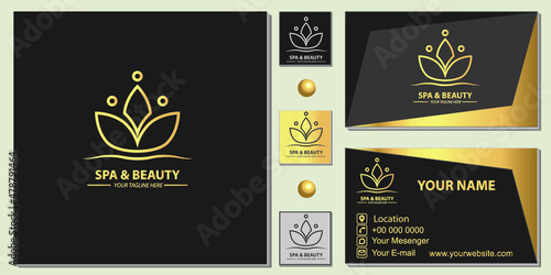 Luxury gold spa and beauty logo premium template with elegant business card vector eps 10