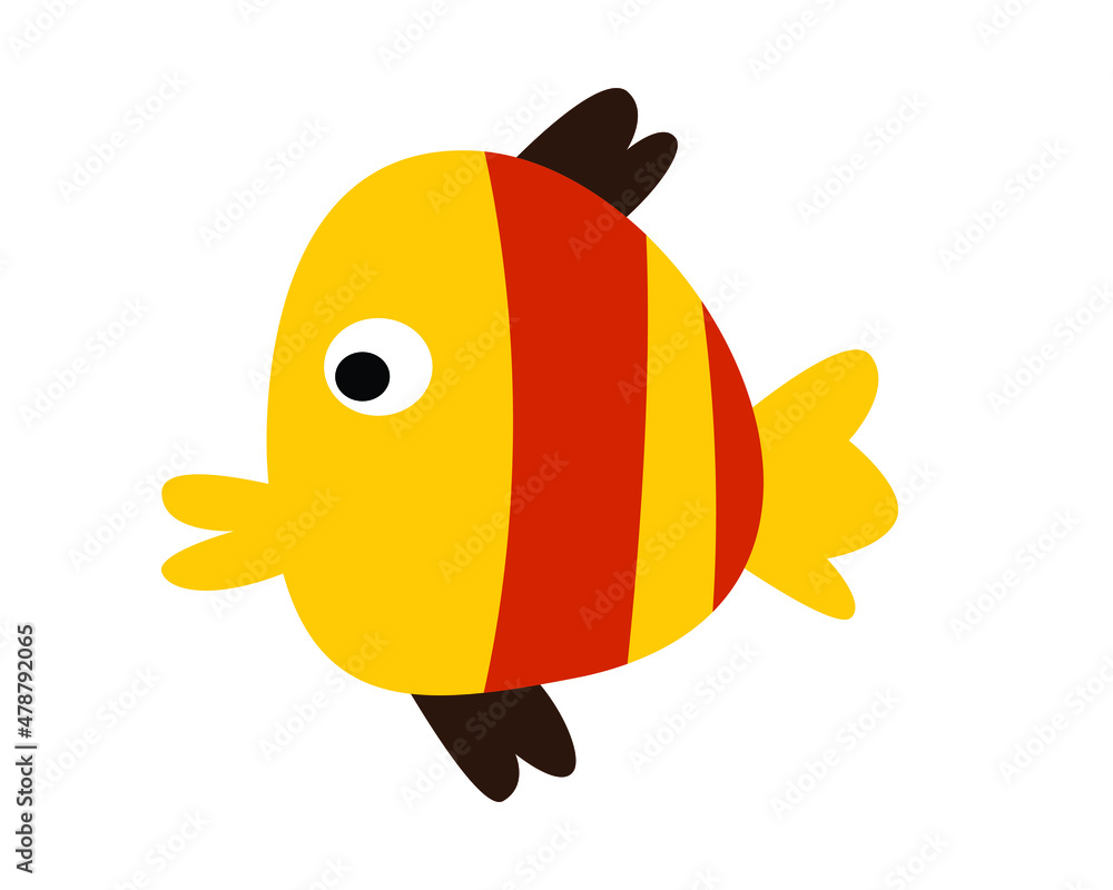 Obraz premium a yellow fish illustration. the sea animal drawing collection in funny cartoon style. kids friendly illustration for educational or design element decoration.