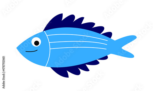 a blue fish illustration. the sea animal drawing collection in funny cartoon style. kids friendly illustration for educational or design element decoration.