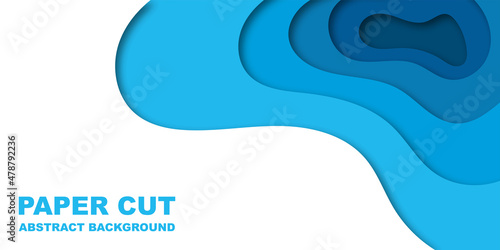 Paper cut background. Blue water 3d abstract fluid wave for banners, flyers, presentations template. Vector illustration.
