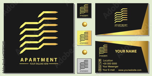 Luxury gold apartment logo premium template with elegant business card vector eps 10