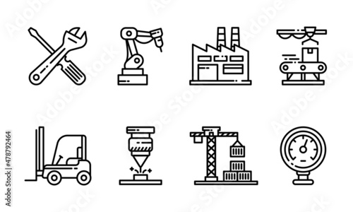 Outlined icon of industrial and manufacturing plan. Vector illustration of engineering and technology industry.