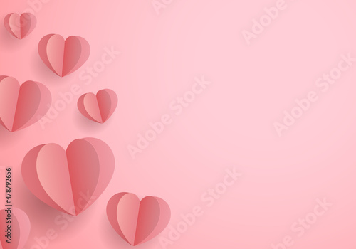 Heart shape origami art on pink background, 3D design illustration.