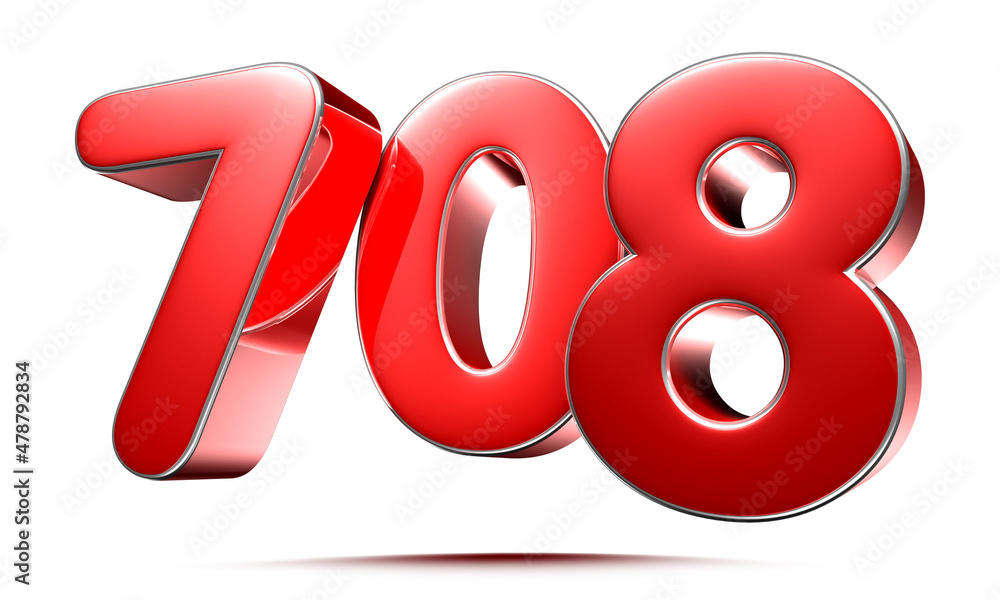 Rounded red numbers 708 on white background 3D illustration with clipping path Rounded red numbers 708 on white background 3D illustration with clipping path