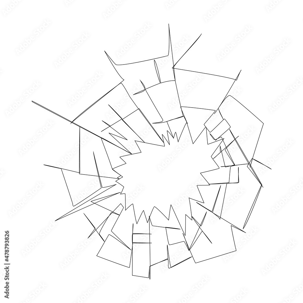 Continuous line drawing, cracked glass, wall, ground, ice. Vector illustration. Continuous line drawing, cracked glass, wall, ground, ice. Vector illustration.
