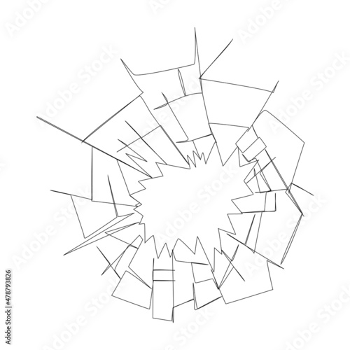 Continuous line drawing, cracked glass, wall, ground, ice. Vector illustration.
