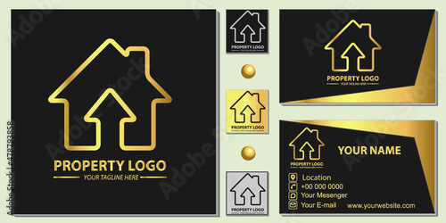 Luxury gold property logo premium template with elegant business card vector eps 10