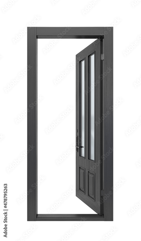 black wooden doors. Оpen doors. 3D rendering black wooden doors. Оpen doors. 3D rendering