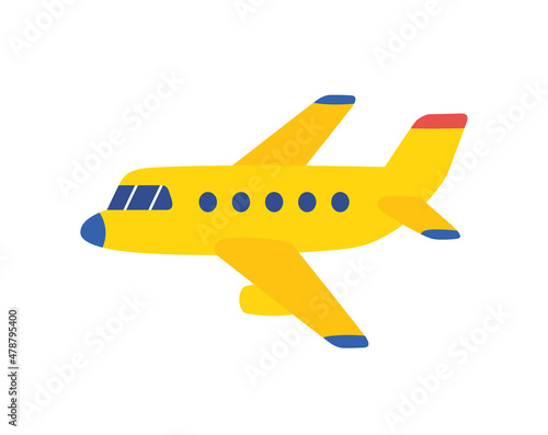 Yellow jet airplane isolated icon flat vector