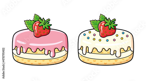 Strawberry cakes or pastry dessert isolated cartoon vector