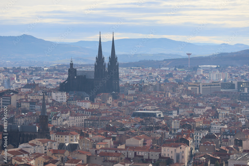 View from the hill to the city of Clermont-Ferrand, located in the center of France