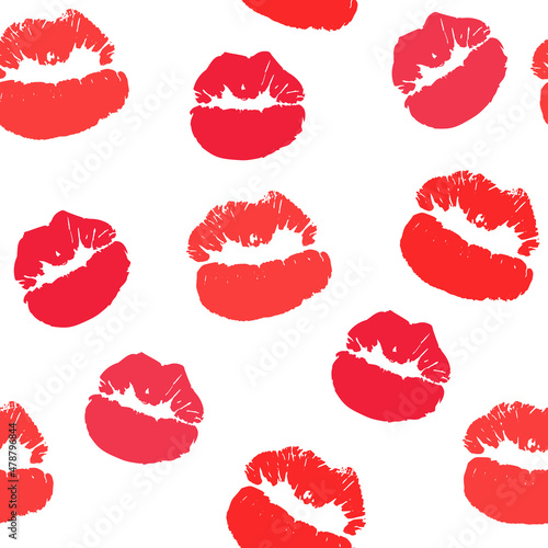 Vector seamless pattern on white background. Lips print on wrapping paper and cloth. World Kissing Day  Valentine s Day