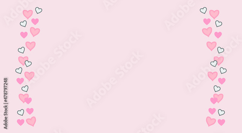 Pink vector background, with hearts on each side to frame text in center. Copy space. Valentines Day, love, pink, happy. Abstract. Design templates for social media © Jim