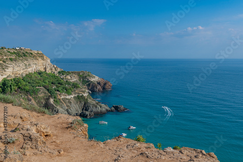 Rock in the sea bay. Sea bay rock view. Landscape of sea bay . Blue Lagoon