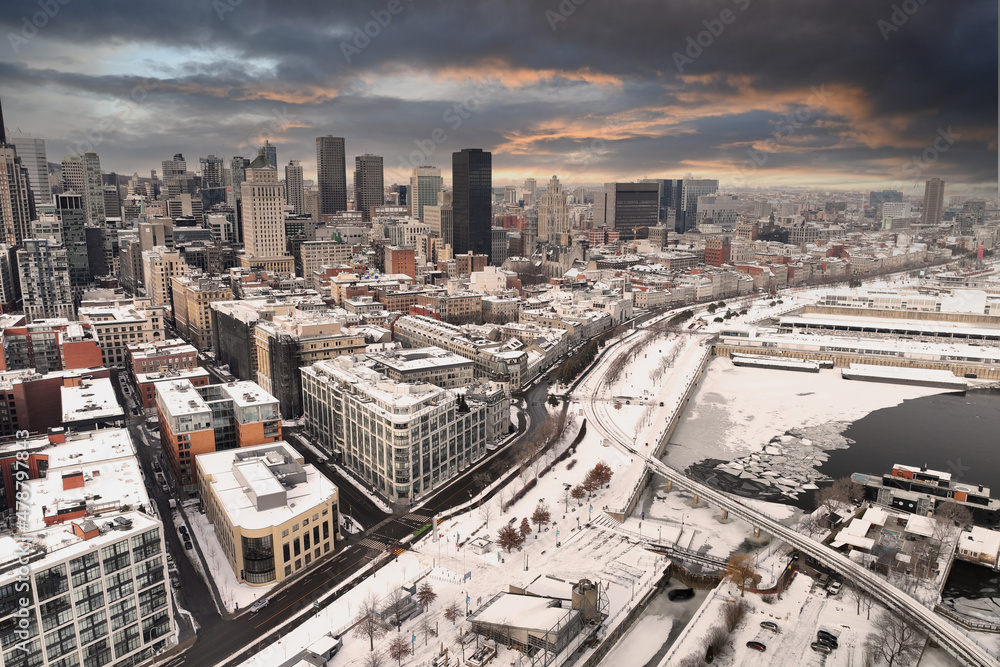 Montreal Canada City downtown in winter