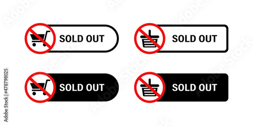 Sold out vector icon collection. Sale expired offer tag set.