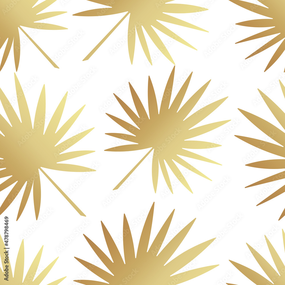 Modern gold tropical leaves seamless pattern.