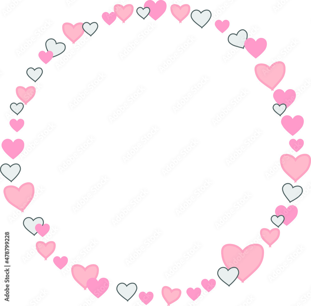 Large vector circle frame, made of hearts, on white background with copy space for text. Valentines Day, love, pink, happy. Abstract. Design templates for social media Large vector circle frame, made of hearts, on white background with copy space for text. Valentines Day, love, pink, happy. Abstract. Design templates for social media