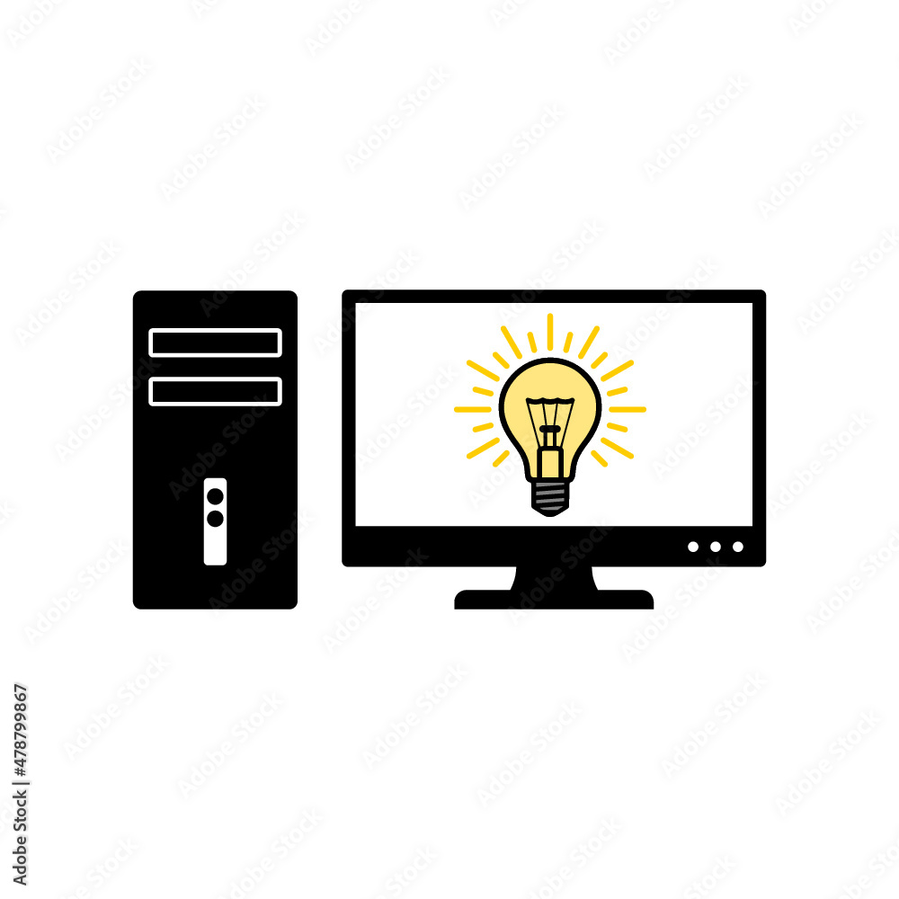 Light bulb computer icon isolated on white background Light bulb computer icon isolated on white background