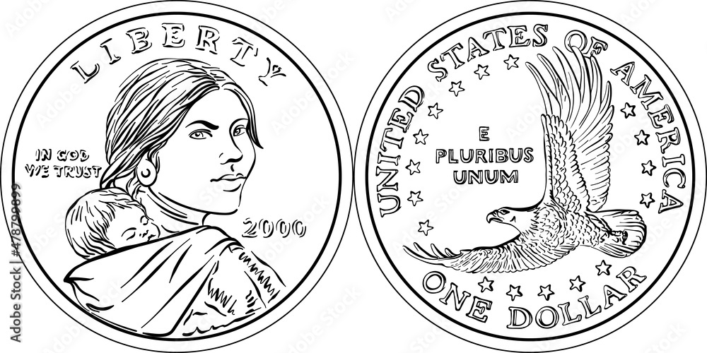 American Money Sacagawea Dollar Black And White Sacagawea On Obverse american-money-sacagawea-dollar-black-and-white-sacagawea-on-obverse