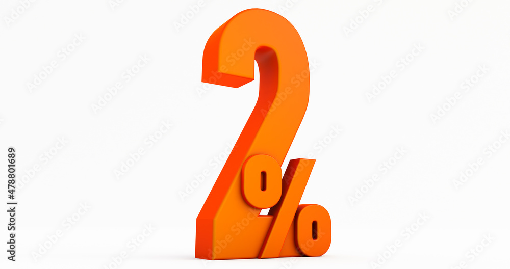 3D render of two percent off isolated on white background. offer 2 percent 3D render of two percent off isolated on white background. offer 2 percent