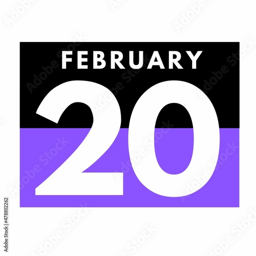 February 20 . Flat daily calendar icon .date ,day, month .calendar for the month of February