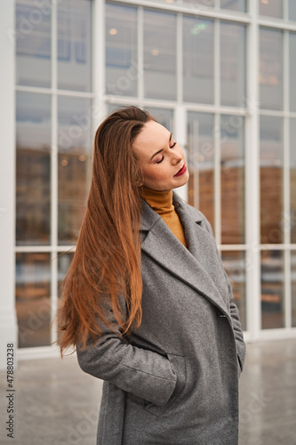 Redhead girl for a walk. Girl in yellow walks and drinks coffee Free Download Redhead girl for a walk. Girl in yellow walks and drinks coffee - GFXLoad