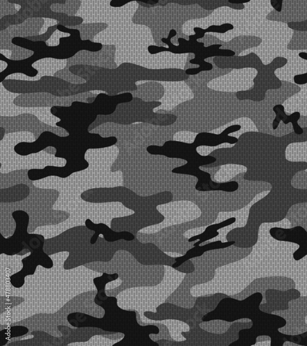 Gray camouflage texture with pattern, endless dark background. EPS
