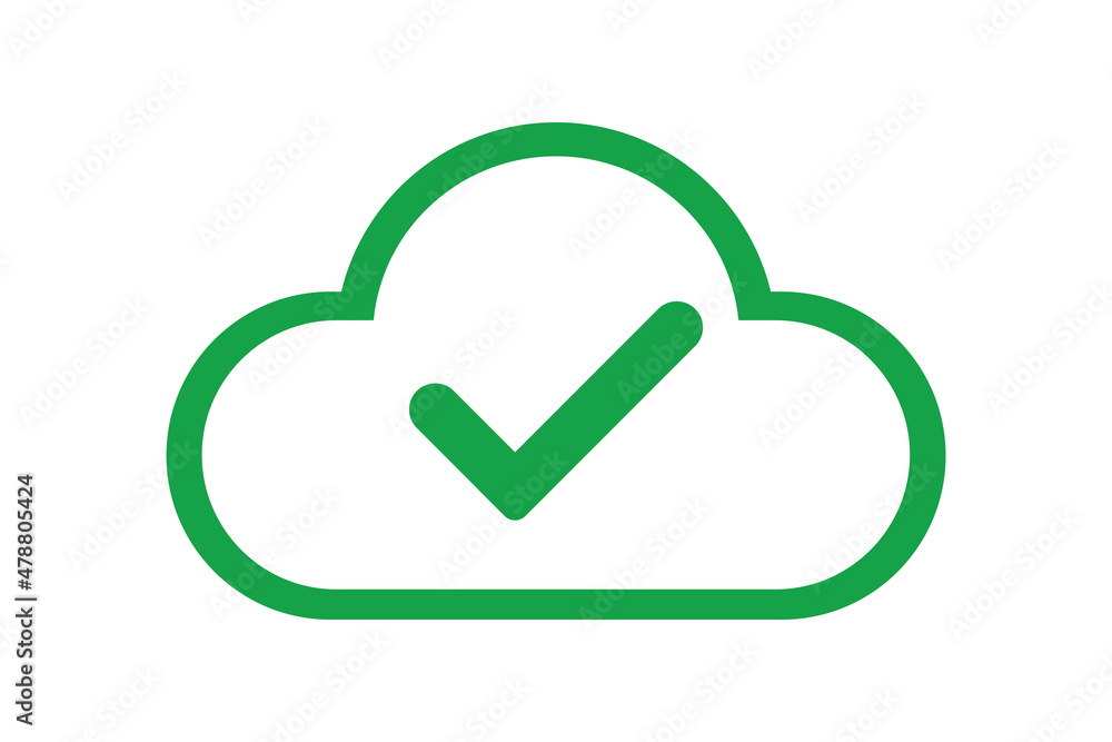 line art cloud icon with a check mark on white background for website, application, printing, document, poster design, etc. vector EPS10 line art cloud icon with a check mark on white background for website, application, printing, document, poster design, etc. vector EPS10
