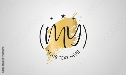 Handwritten feminine MY letter logo vector template design