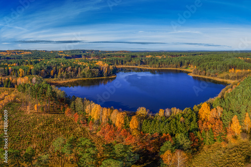 Fototapeta Naklejka Na Ścianę i Meble -  The autumn landscape of Masuria, the land of a thousand lakes in north-eastern Poland	