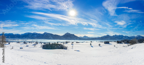 panoramic landscape at winter with mountain range © Wolfilser