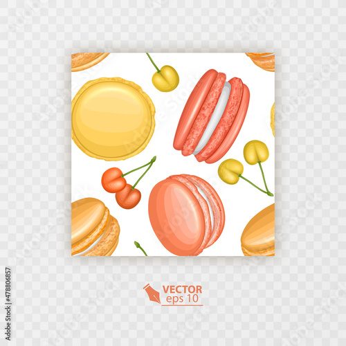 Seamless macaron and berries, Colorful pattern with macaroons, Vector format