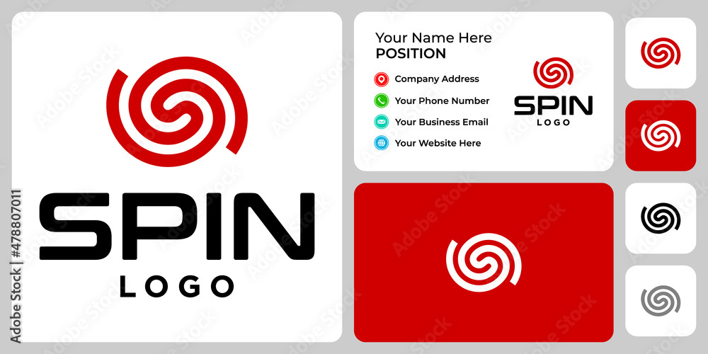 Letter S monogram spin logo design with business card template.