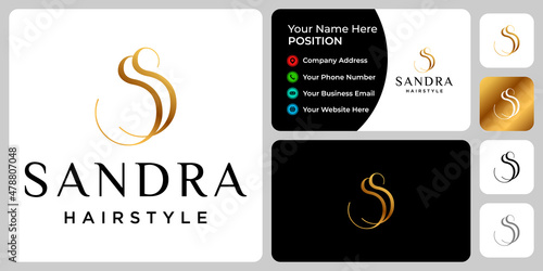 Letter S monogram beauty hairstyle logo design with business card template.