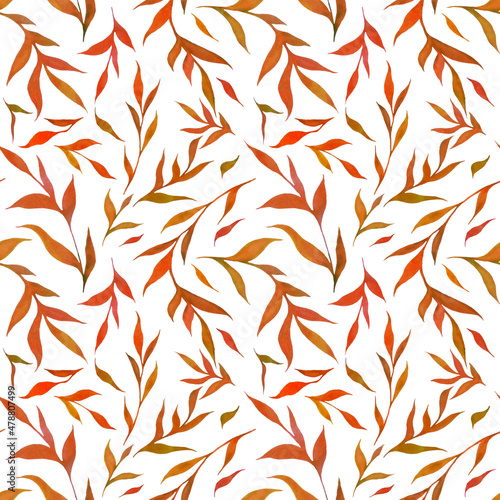 Seamless pattern of watercolor elements. The decor is made of leaves. On a white background. Beautiful ornament.