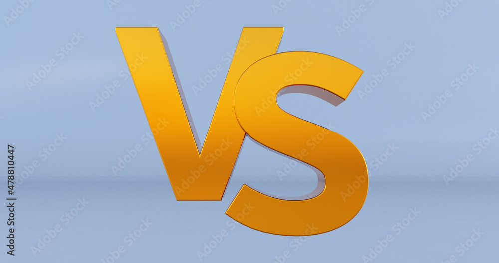 Versus concept. Gold metall 3d VS letters isolated on grey background, 3D render Versus concept. Gold metall 3d VS letters isolated on grey background, 3D render