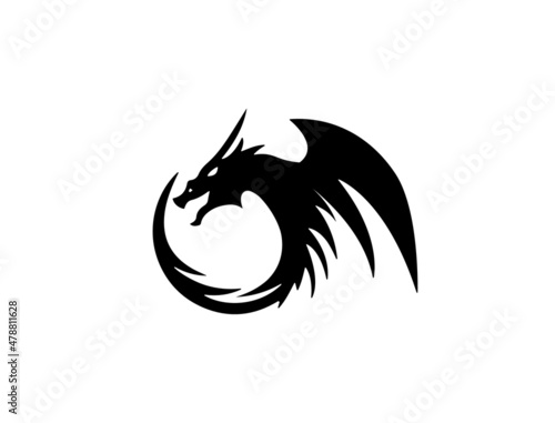 black and white tattoo of a dragon